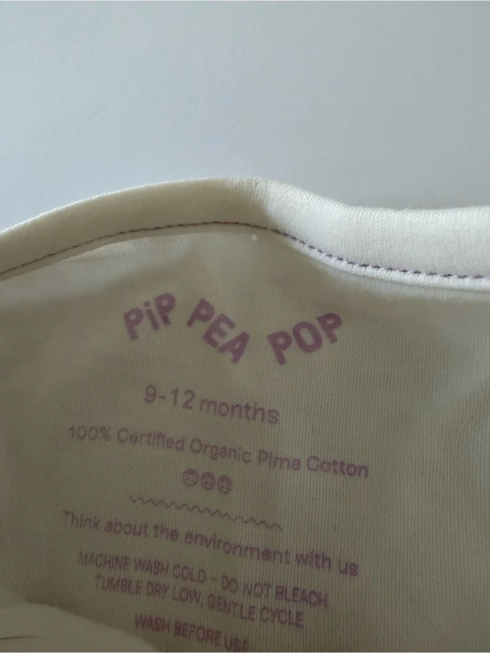 Pip Pea Pop Infant Babysuit Baby Bodysuit No Bib 100% Cotton So Soft 9-12 Months
